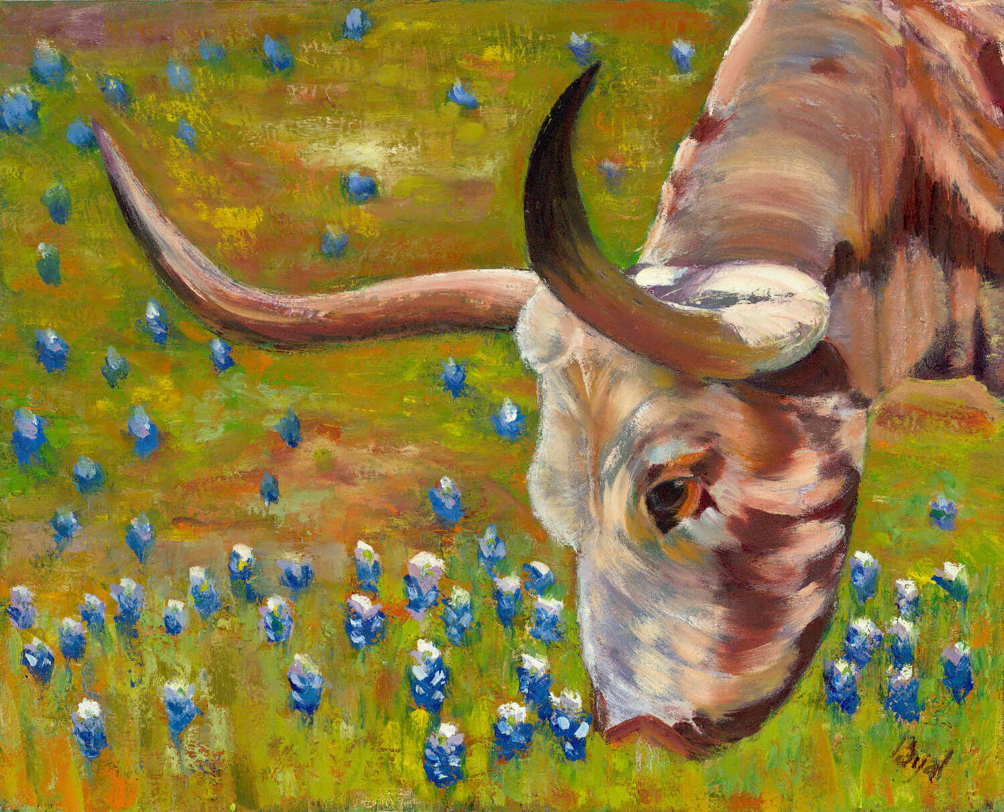 art print,bluebonnets,flower,longhorn,wall decor