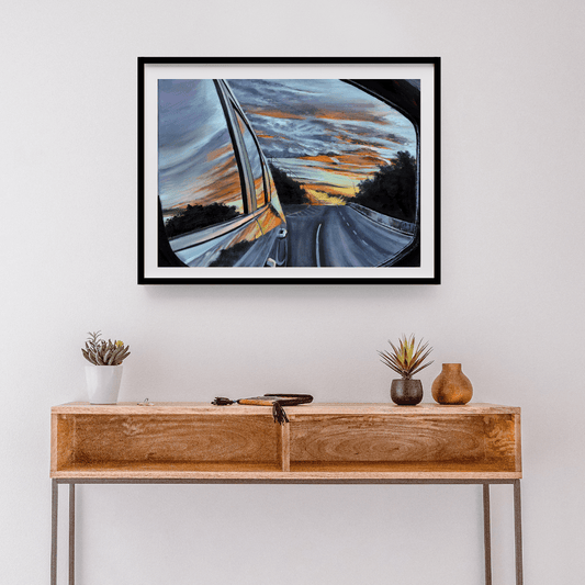 art print,car,evening sky,landscape,sky,transport,wall art,wall decor