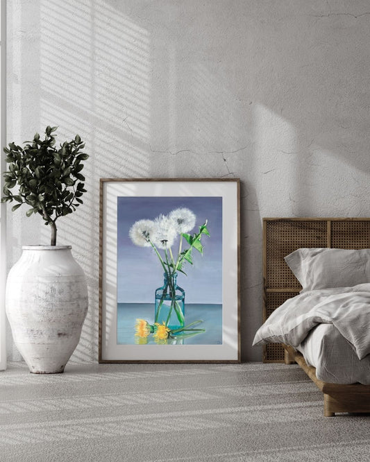 art print,dendelions,flower,still life,wall decor,wildflower