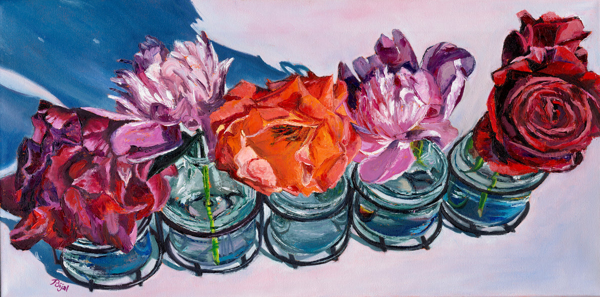 "Sunkissed" Five Blooms in Glass- Art print