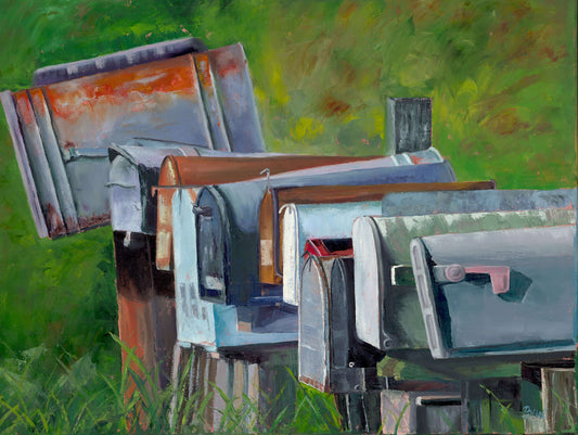 letterboxes,letters,nostalgia,original painting,postboxes